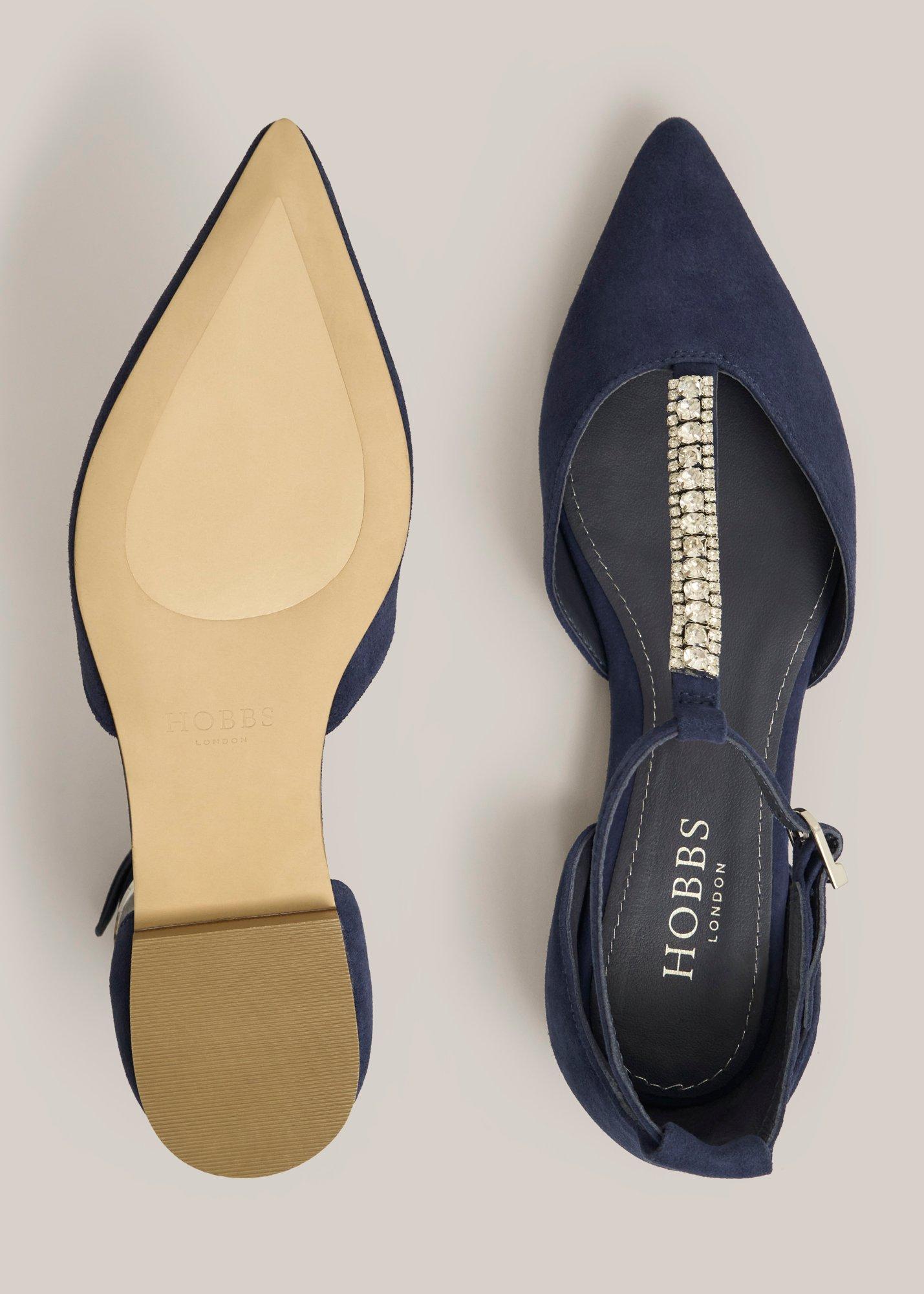 Eden Jewelled Suede Flats, Midnight Navy, hi-res